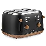 VonShef 4 Slice Toaster - Nordic Matte Black Design, 6 Browning Settings, Wide Slots, Defrost, Reheat and Cancel Functions, Removable Crumb Tray, High Lift Lever & Cord Storage - Fika Range