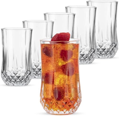 Image of WRINGO 350 ML Water Glasses Transparent Long Glass | Highball Glasses | Juice Glass | Plaza Tumbler Set of (6) (WR-09)