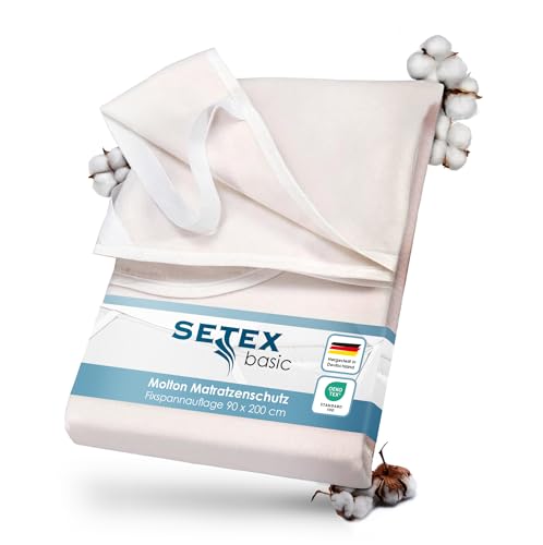 SETEX Molton Matratzenschutz, 90 x 200 cm, Eckgummis, Matratzenschoner aus 100 % Baumwolle, Basic, Naturfarben, Natur