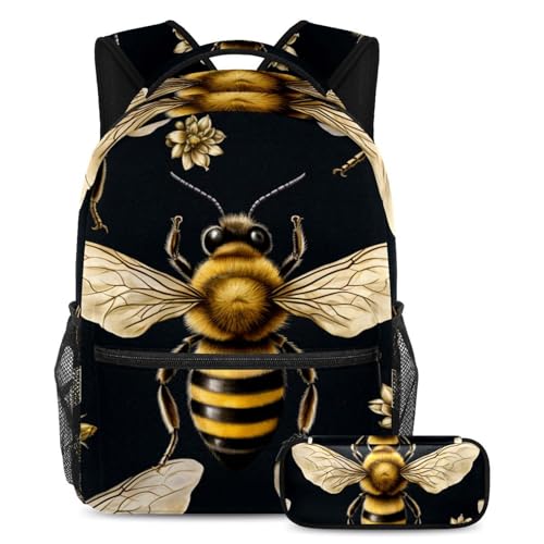 Ensemble cartable abeille jaune et sa trousse, le cadeau utile pour la rentrée des ados