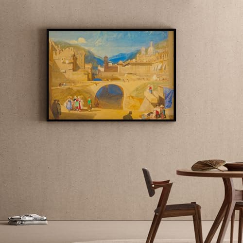 Image of ARTCREST Bridge in a Continental Town Canvas Wall Art with Black Frame | Scenic Landscape Painting for Living Room, Office Walls & Hallway Interiors | Large Decorative Canvas Wall Decor (24x36 Inches)