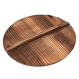 Dulcicasa 木製中華鍋蓋 フライパン用 丸型 天然杉材 炭化仕上げ 鋳鉄鍋対応 ユニバーサルサイズ 健康的調理 軽量設計 アジアン調理器具向け