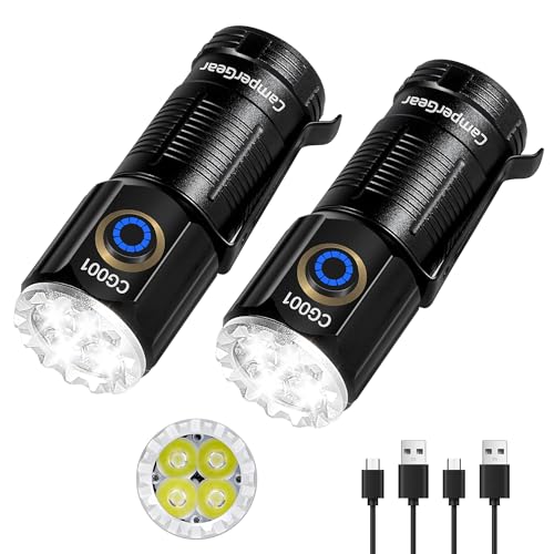 CamperGear Small LED Rechargeable Flashlight, 3800 Lumens High Lumens Super Bright Mini EDC Flash Light for Camping Hiking Working and Home Use, Battery Included
