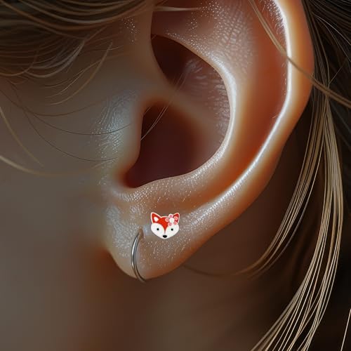 925 Sterling Silver Fox and Flower Stud Earrings, Dainty Animal Floral Jewelry2