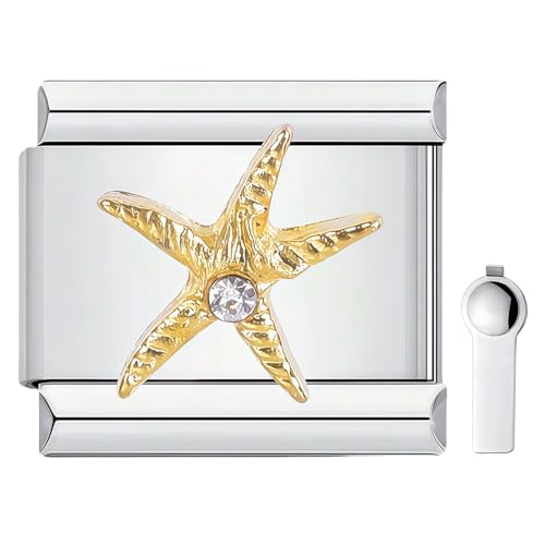 ZEKW Personalized Marine Life Charm – 9mm Stainless Steel Italian Link Bracelet Accessory with Installation Tool (Yellow Starfish)