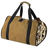 XIGGA Firewood Carrier - Canvas Wood Carrying Bag with Padded Handles & Strap - Large Tote Bag for Fireplace Camping Wood Storage - Durable & Water Resistant