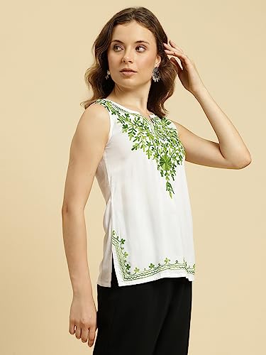 Image of QAZMI Women's Regular Kashmiri Embroidered Cotton (MUSTERQRA3 Green M)
