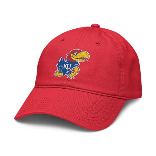 Elite Authentics Kansas Jayhawks Adult Unisex Red Cotton Classic Baseball Cap with Adjustable Strap and Buckle Closure