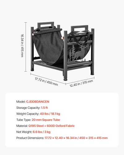 Image of VEVOR Indoor Firewood Rack, 1.5 ft Curved Log Holder with Canvas Carrier, 40lb Weight Capacity Wood Storage Stand, Powder-Coated Steel Firewood Holder, Heavy Duty Wood Pile Stacker Rack for Fireplace