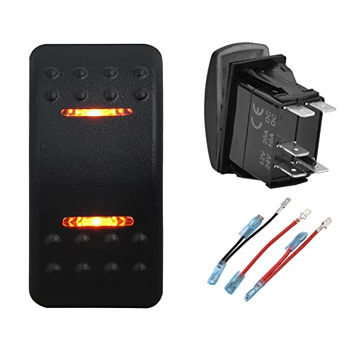 Image of Waterproof Momentary Button Rocker Switch 5P SPST (ON)-Off Dual Orange Lamp Light Bar Retractive Toggle Switch Compatible with Car Boat Vehicle Bus Motorcycle RV 12V 24V