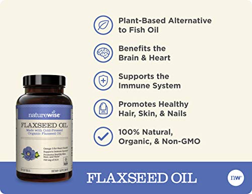 Naturewise Organic Flaxseed Oil 1200Mg 720Mg Ala Highest Potency Flax Oil Omega 3 For Cardiovascular, Cognitive, Immune Support Healthy Hair, Skin, & Nails Non-Gmo [2 Months - 120 Softgels] #TOP2