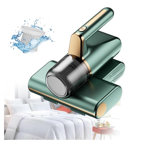 Delyx Aspirateur à Main sans Fil, éLimine 99,9% des BactéRies, AllergèNes, Acariens Anti Acariens Literie avec LumièRe UV Et Vibration Aspirateur pour Matelas pour Le Nettoyage,Green