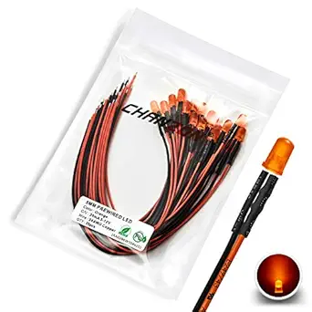 [UL Wire] Chanzon 20 pcs Pre-Wired 5mm Orange Lens LED Diode Lights (Round Diffused Frosted Lens DC 12V ) with 680 ohms 1/4W Resistor and 24awg Wire Indicator Light Emitting Diodes Lighting 5mmled