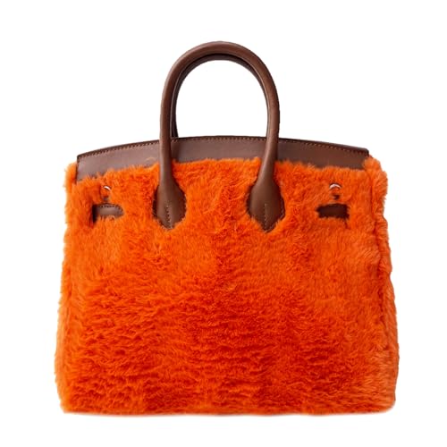 Women's Fashionable Fluffy cute design Handbag,Cross bodybag,Casual Tote Bag with long strap,Plush shoulder bag,Crossbody bag,Shopping Bag (Orange Faux Fur)3