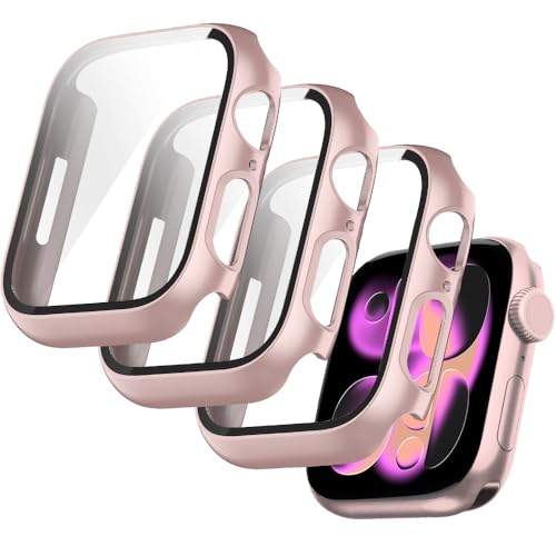 T Tersely (3 Pack) Case Compatible with Apple Watch Series 10-42mm, Built-in Thin HD Tempered Glass Screen Protector Overall Cover Replacement for iwatch S10 2024 - Rose Gold
