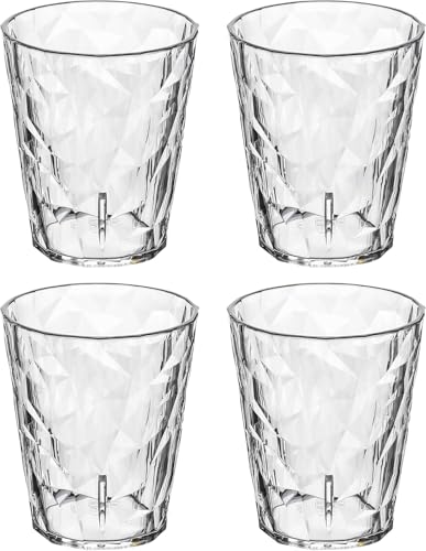 Koziol Superglas Club No.1 – 4er Set Trinkgläser à 250ml, unzerbrechliches Wasserglas Set aus Kunststoff, Kristallgläser, stapelbar, spülmaschinenfeste Wassergläser, für Gartenparty, Camping, Cocktail
