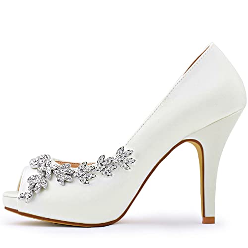 ELEGANTPARK Wedding Shoes for Bride High Heel Platform Bridal Shoes Rhinestones Wedding Heels for Women Pumps Satin Evening Party Prom Dress Pumps3
