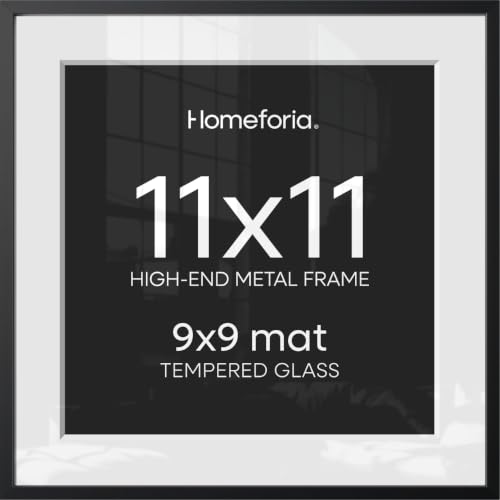 Image of Homeforia 11x11 Black Picture Frame, High-End Metal, 9x9 Mat, Glass | High End Aluminum, Tempered Glass, Acid-Free 9x9 Removable Mat, 11x11 in Edge-to-Edge Display 11x11, Wall Kit, Set Of 3