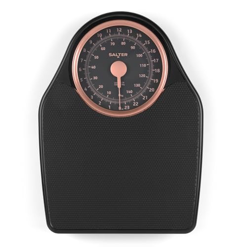 Salter 145 RGFEU16 Báscula mecánica - estilo de consulta médica, peso hasta 150 kg, dial fácil de leer, puntero giratorio, gran plataforma, alfombrilla de vinilo texturizada, sin pilas, oro rosa