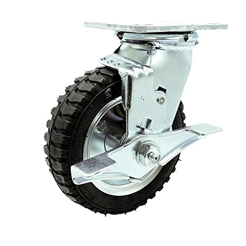 6" Pneumatic Swivel Caster With Brake - Black Rubber Wheel - 300 Lbs. Capacity - Service Caster Brand #TOP7