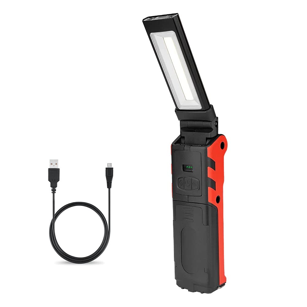 Windfire Black，Red Handheld Torch Cob Work Light Usb Rechargeable 80000 Lumens Inspection Led Worklight With Strong Magnetic Base & Hanging Hook,270° Rotation Flashlight For Repair, Car Repair, Emergency