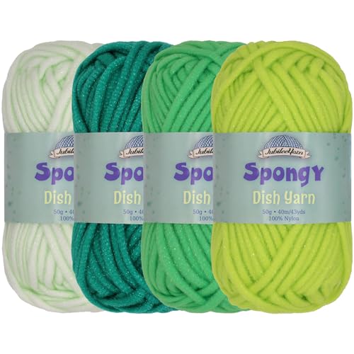 JubileeYarn Spongy Dish Yarn Shades of Green 50g/Skein 4 Skeins