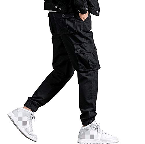 Mens Casual Cargo Jogger Elastic Waist Hip Hop Punk Cargo Pants with Multi-Pockets