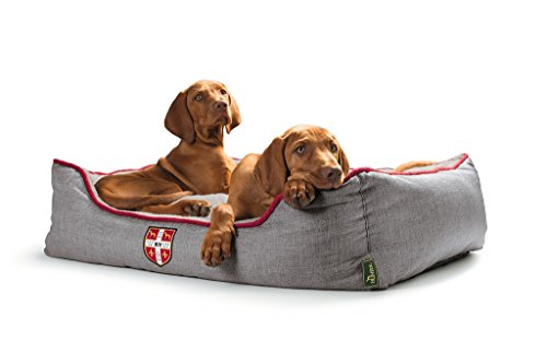 HUNTER Hundesofa UNIVERSITY, gemütliches Hundebett im College-Look, weiches Kuschelsofa mit Wendekissen, erhöhter Rand, Bezug waschbar, Farbe: grau, Größe: L