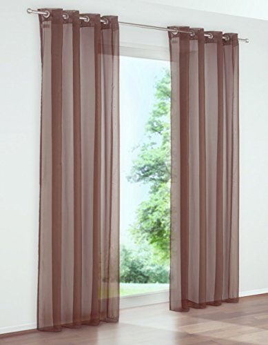 Gardine, 2er Pack, My Home, mit Ösen, Farbe Braun, Design Uni, transparenter Stoff, Waschbar, Maße HxB 245 x 140cm Cover