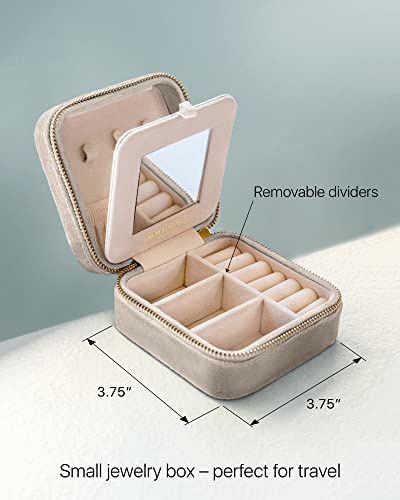 Plush Velvet Travel Jewelry Box Organizer | Travel Jewelry Case Small Jewelry Box For Women | Jewelry Travel Organizer, Jewelry Travel Case For Women | Earring Organizer With Mirror - Sage #TOP2