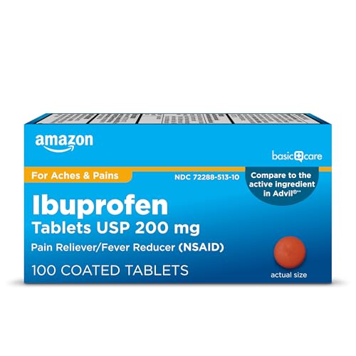 Amazon Basic Care Ibuprofen Tablets 200 mg, Pain Reliever/Fever Reducer, 100 Count (Packaging may vary)