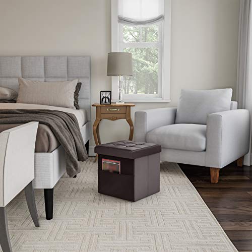 Lavish Home Foldable Storage Cube Ottoman With Pocket – Tufted Faux Leather Footrest Organizer For Bedroom, Living Room, Dorm Or Rv, Chocolate Brown #TOP6