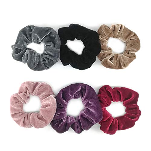 Mulbozy Soft Velvet Hair Scrunchies Elastic Scrunchy Hair Ties Stylish Hair Accessories for Girls or Women, 6 Assorted Colors Scrunchies