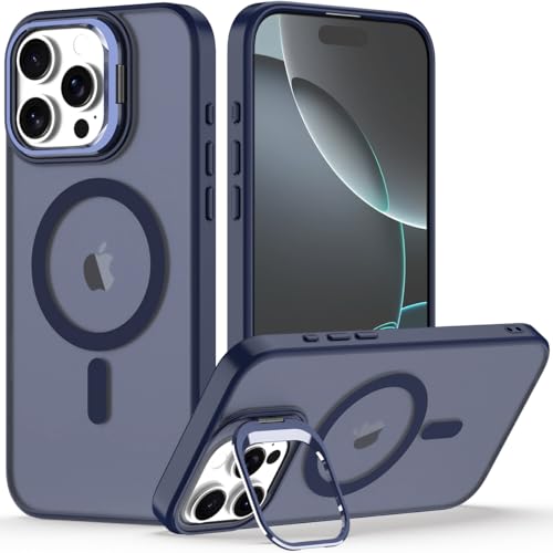 Nvollnoe for iPhone 16 Pro Max Case Compatible with MagSafe Military Grade Shockproof Heavy Duty Protective Adjustable Kickstand Matte Semi Clear Phone Case for iPhone 16 Pro Max(Blue)