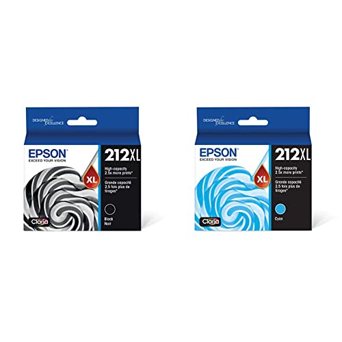 EPSON 212 Claria Ink High Capacity Black and Cyan Cartridges Bundle