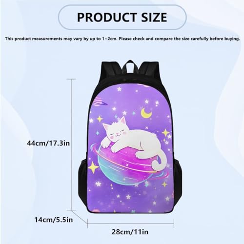FOR U DESIGNS Kawaii White Cat Starry Space Backpack Set for Girls 4-in-1 Kindergarten 1st Grade School Bag, Includes Lunch Box, Pencil Case & Water Bottle Holder, Back to School Gift3