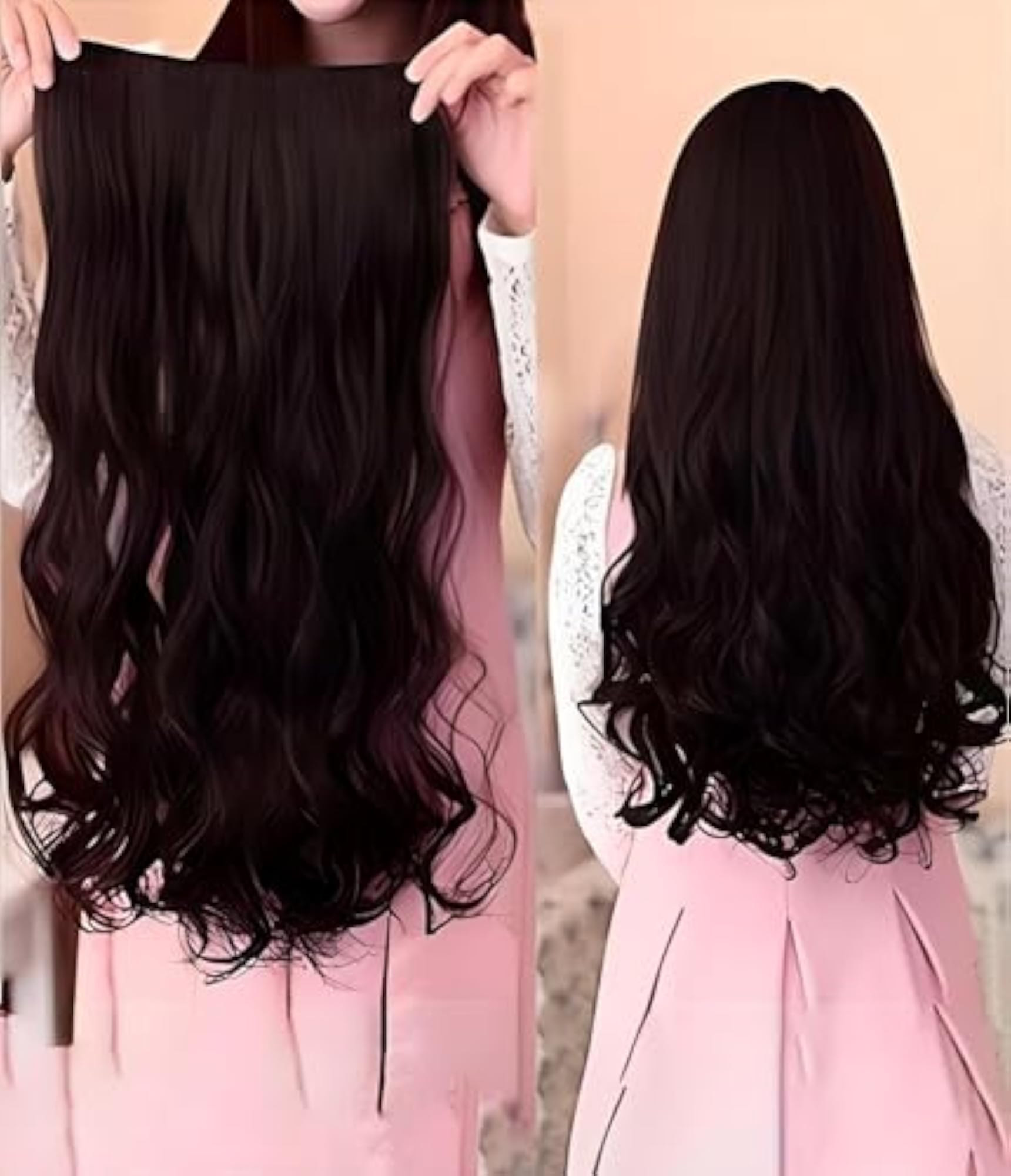 Brown Curly Wavy Hair Extensions, 16 Inches