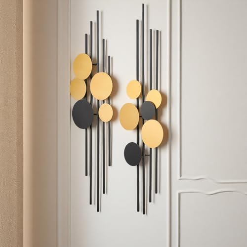 HYVAKUPPA 2 Pieces Large Metal Wall Decor 3D Modern Aesthetic Wall Sculptures 11.2''x 38.8''Luxury Geometric Circular Decor Wall Art Artwork for Bedroom Dining Living Room Wall Decorations - Image 5