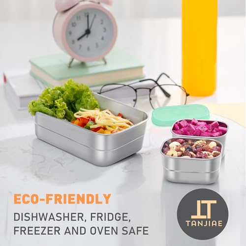 Image of Tanjiae 3 CUP+1 CUP Stainless Steel Lunch Snack Containers Set | Leak Proof 304 Stainless Steel Food Containers with Silicone Lids - Perfect Metal Lunch Box for Home and Travel (25oz+8oz*2)