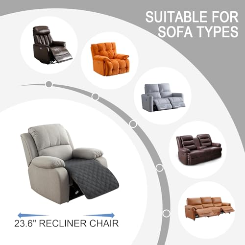 Image of Genina Waterproof Recliner Chair Covers, Recliner Cover for Dog Pets Friendly, Washable Antislip Reclining Chair Cover Furniture Protector, Sofa Slipcover for Living Room(23.6inch /Charcoal Gray)