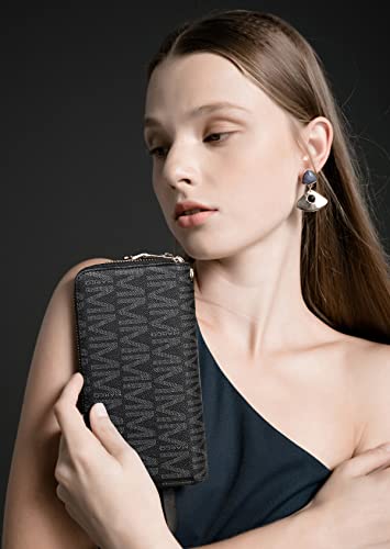 MKP COLLECTION Womens Fashion Double Zip Around Wallet Long Purse Credit Card Holder Bifold Ladies Cluth Wristlet Wrist Strap, Coffee, 7.6 x 3.9 x 1.5 inches, Women Wallet