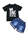 Toddler Baby Boy Clothes First Birthday Outfit Summer T-Shirt Denim Shorts Outfits Set Clothes (A-Black, 12-18 Months)