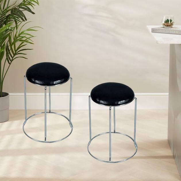 Image of NGFC Steel Stool for Indoor /Outdoor Use - Home, Medical, Hospital, Food, Doctor, Kitchen, Office, Cafe, Cafeteria - Metal Bar Chair (Cushion Round, Silver pk2)