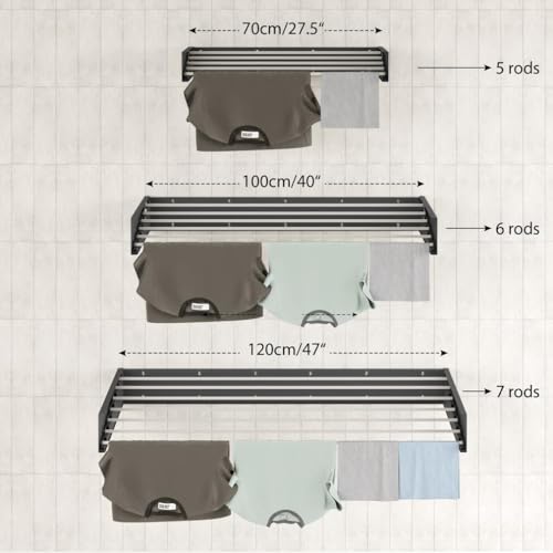 Step Up Laundry Drying Rack (40-INCH Industrial Gray), Wall Mounted, Retractable Clothes Drying Rack, 60lbs Capacity, 20 Linear Ft, with Wall Template and Long Screwdriver Bit by Step Up - Image 2