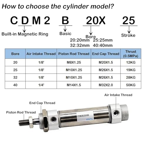 Vérin pneumatique CDM2B double effet inox 40mm course 200mm mini actionneur magnétique - 2
