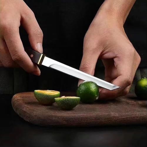 Image of Japanese-Style Utility Knife with Sheath - 8-Inch Stainless Steel Kitchen Knife, Precision Blade with Ergonomic Black Handle for Meat, Fruit & Vegetables (Pack of 1, Black)