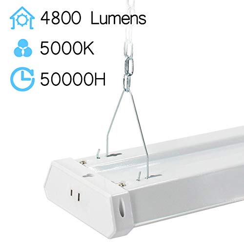 Linkable LED Shop Light 4ft 42W 5000K 4800LM Super Bright,Garage Lighting Fixture,with Pull Chain(ON/Off) 5000K (6PK)