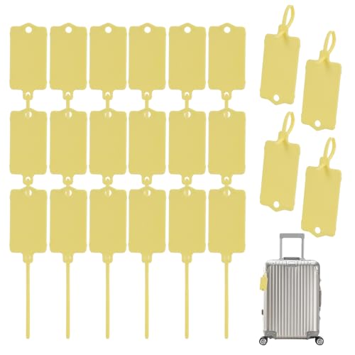 Image of 50 Pcs Waterproof Plastic Hang Tags, Waterproof Shipping Tags, Durable Yellow Label Seal Shipping Tag with Zip Ties for Luggage and Key Storage, Writable and Reusable - 2.56 x 1.42 Inches