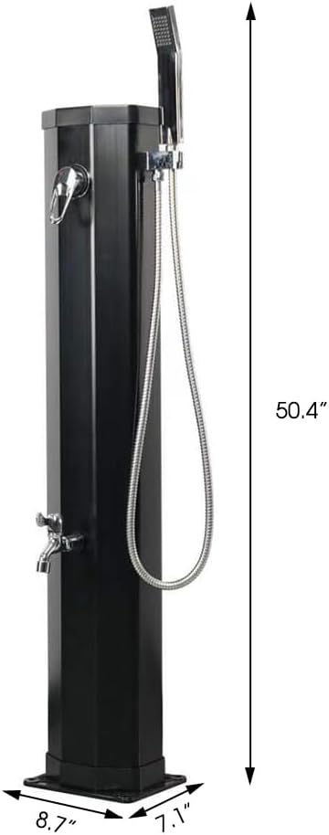 Solar Heated Shower, 5.3 Gallon Outdoor Shower with Shower Head & Foot Shower Tap for Garden Backyard Poolside Beach Pool Spa Backyard Beach (5.3 Gal, Black)