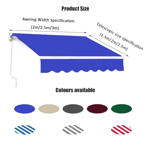 Store banne rétractable manuel imperméable - Auvent extérieur avec manivelle et fixations - 5